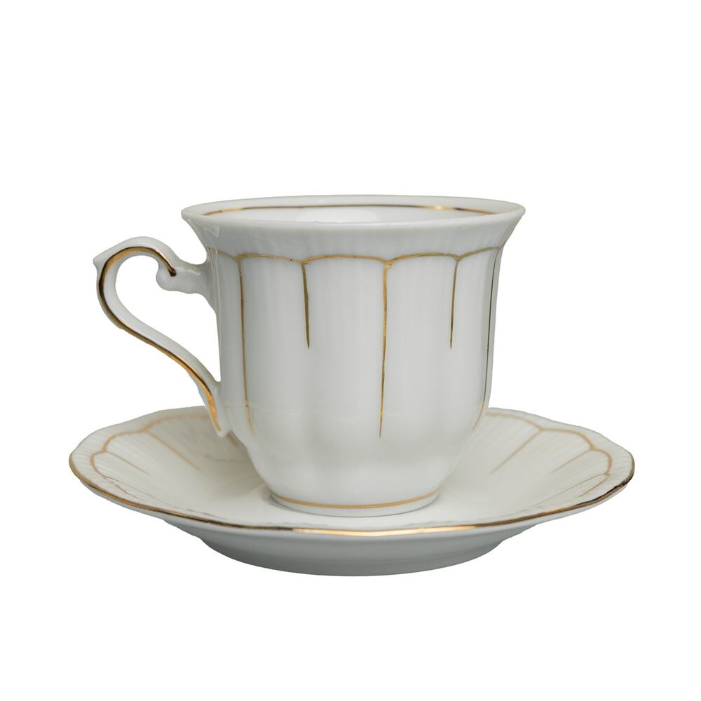 Vintage Walbrzych Poland Empire Ribbed White Fine China w/ 24k Gold Verge Trim